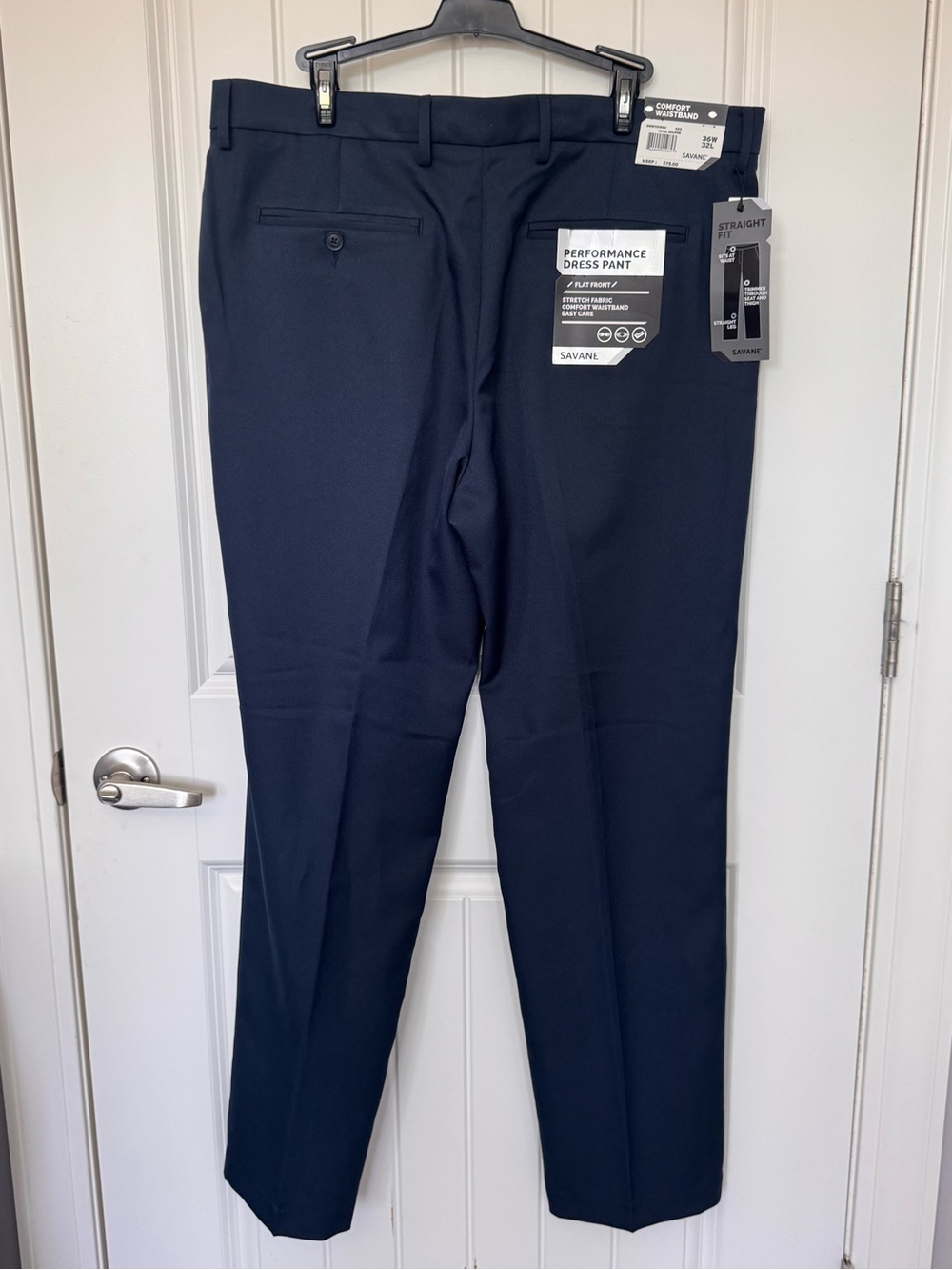 Savane Performance Dress Pants 36x32 Navy Straight Fit NWT Stretch